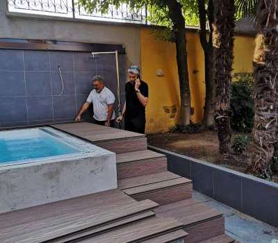 Costruzione su misura di copertura piscina decking da esterno